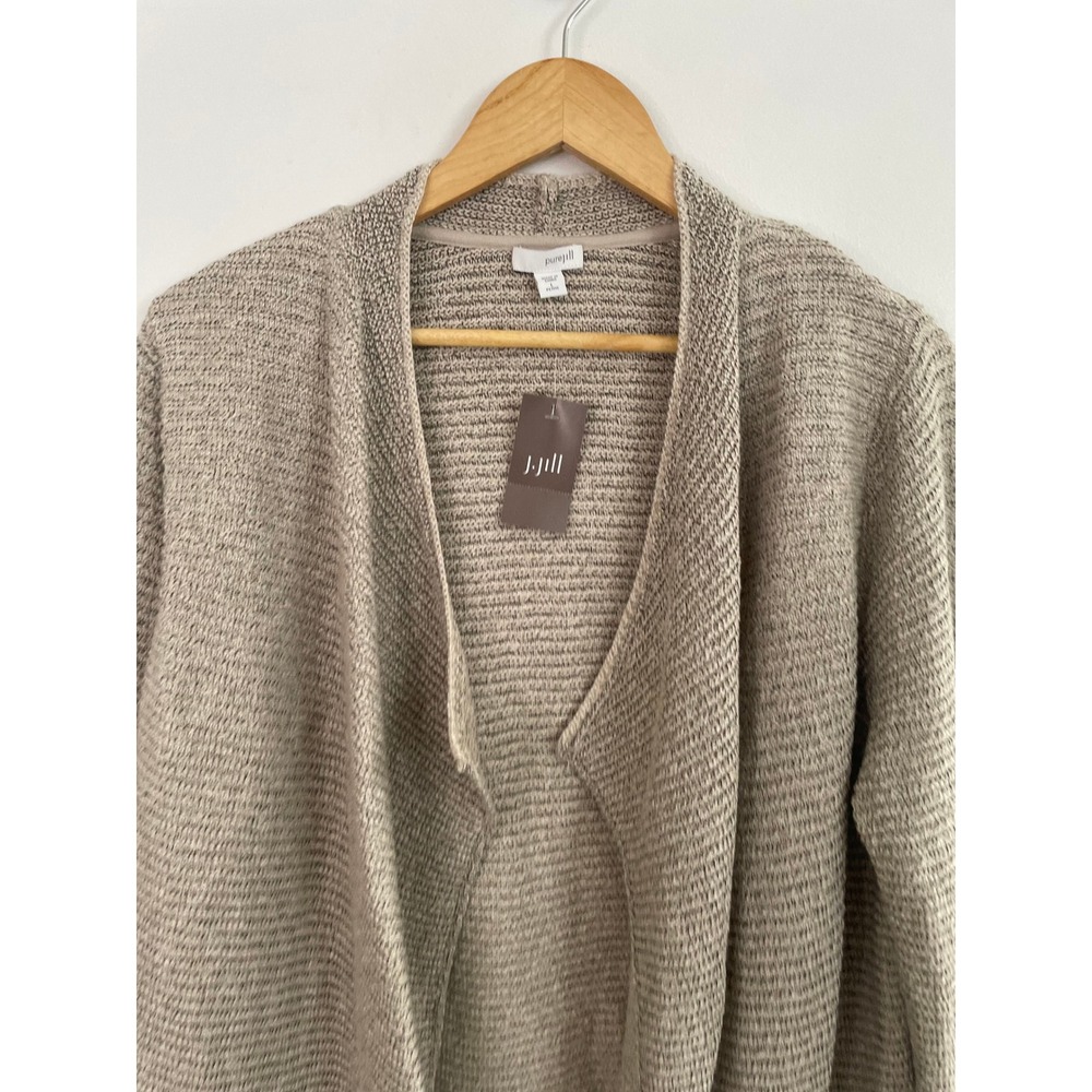 J. Jill Pure Cardigan Womens Large Petite Tan Open Front Pockets Minimalist Work - Picture 4 of 8